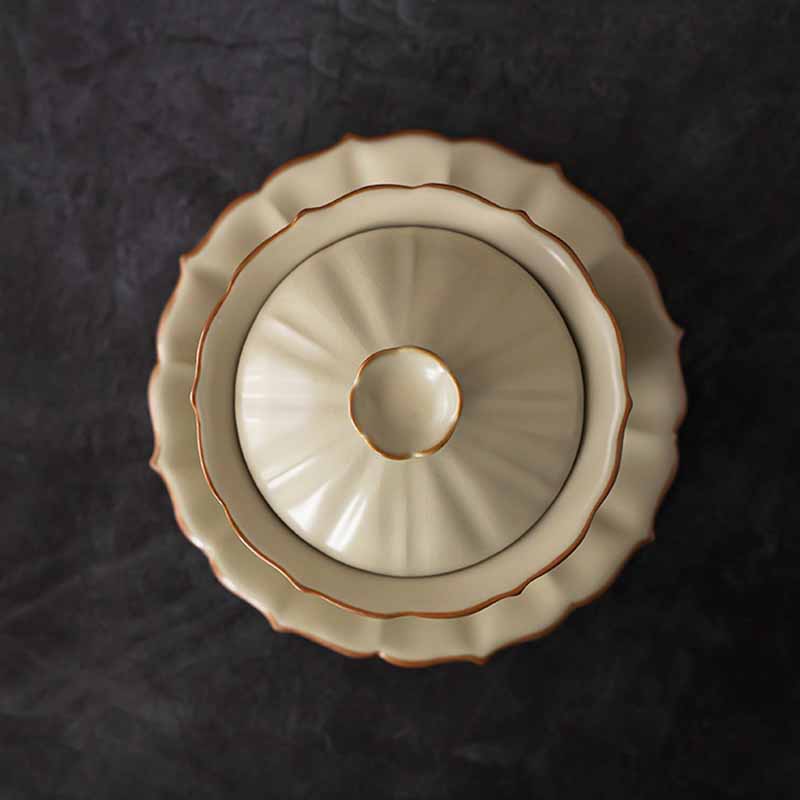 Service à thé Gaiwan en céramique beige à motif de fleurs de prunier, 120 ml