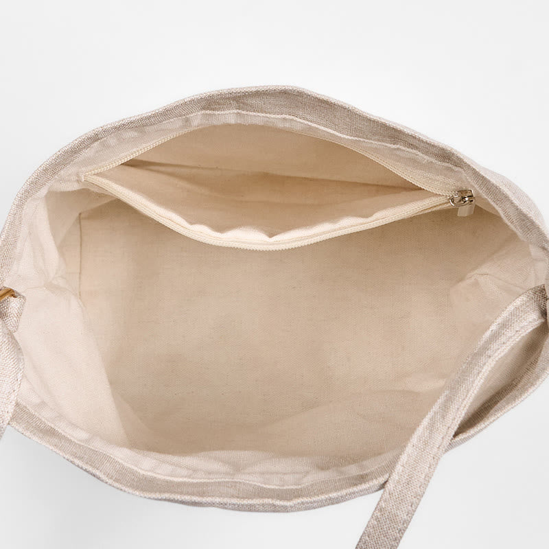 Sac de yoga en coton et lin beige orchidée 19 x 20 x 10 cm