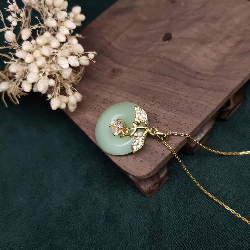 Unisex Jade Leaf Blessing Necklace for Prosperity & Luck