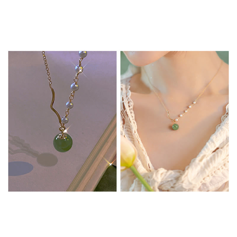 Natural Hetian Jade Pearl Luck Bead Necklace for Prosperity