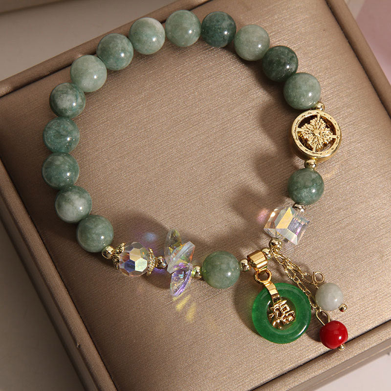 8mm Strawberry Quartz Jade Fu Blessing Healing Bracelet