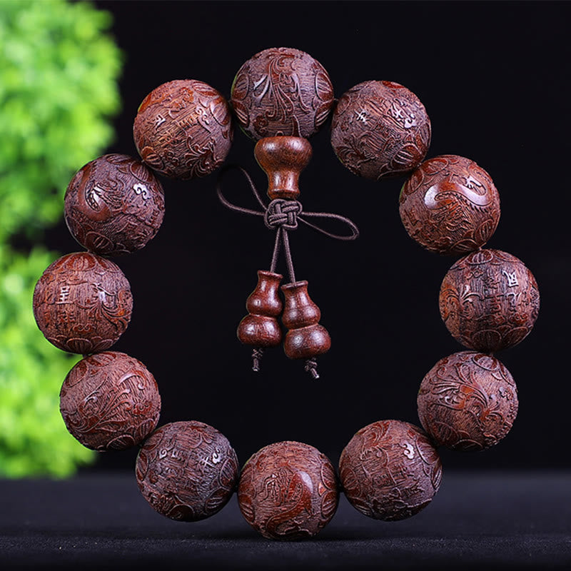 Bracelet zodiaque chinois en bois de rose | 12 perles du zodiaque Chaleur