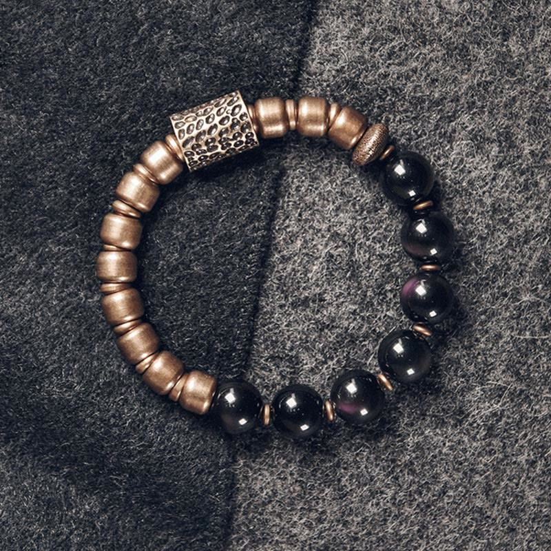 Rainbow Obsidian Copper Healing Bracelet | Lava Rock Energy