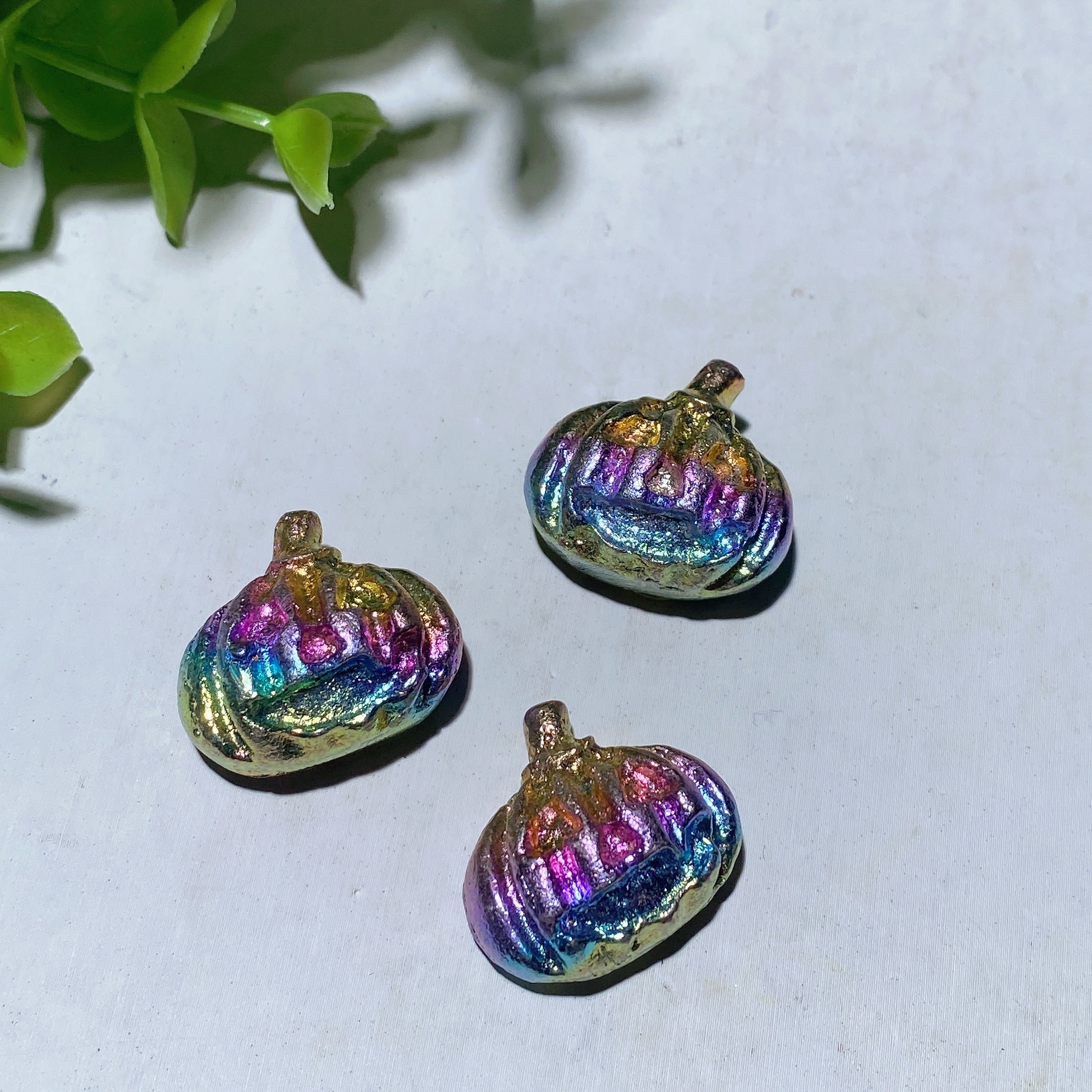 Bismuth 0.9-1.3in Rainbow Pumpkin & Broom Figurines