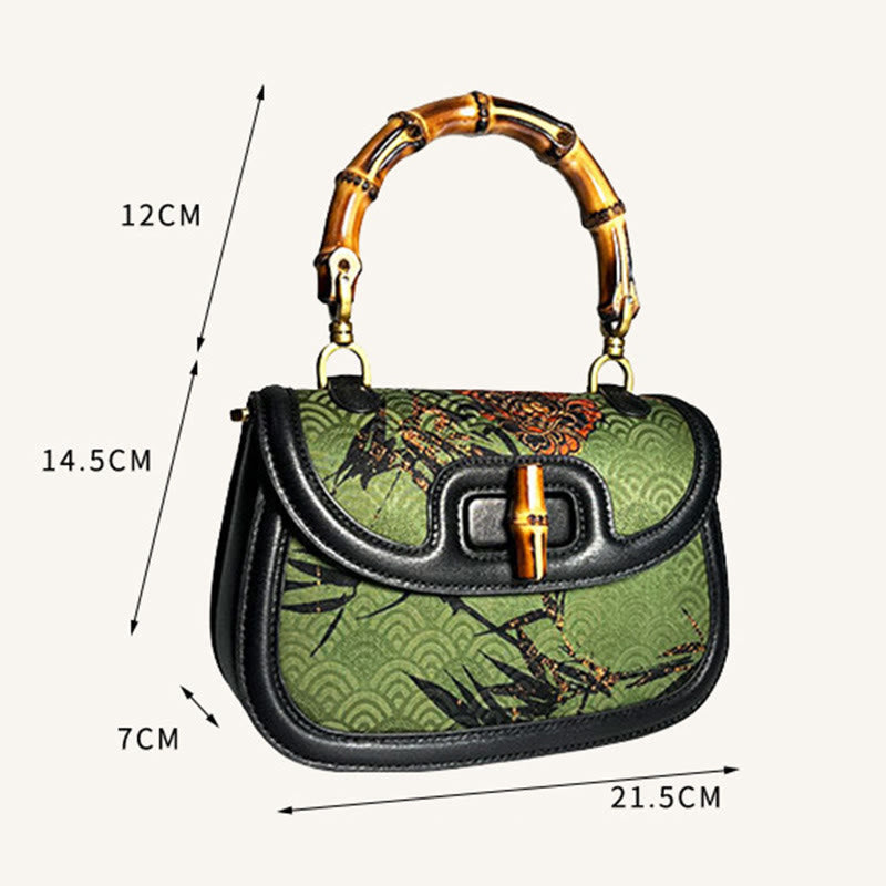 Sac bandoulière en soie Xiangyunsha à fleurs de bambou noir