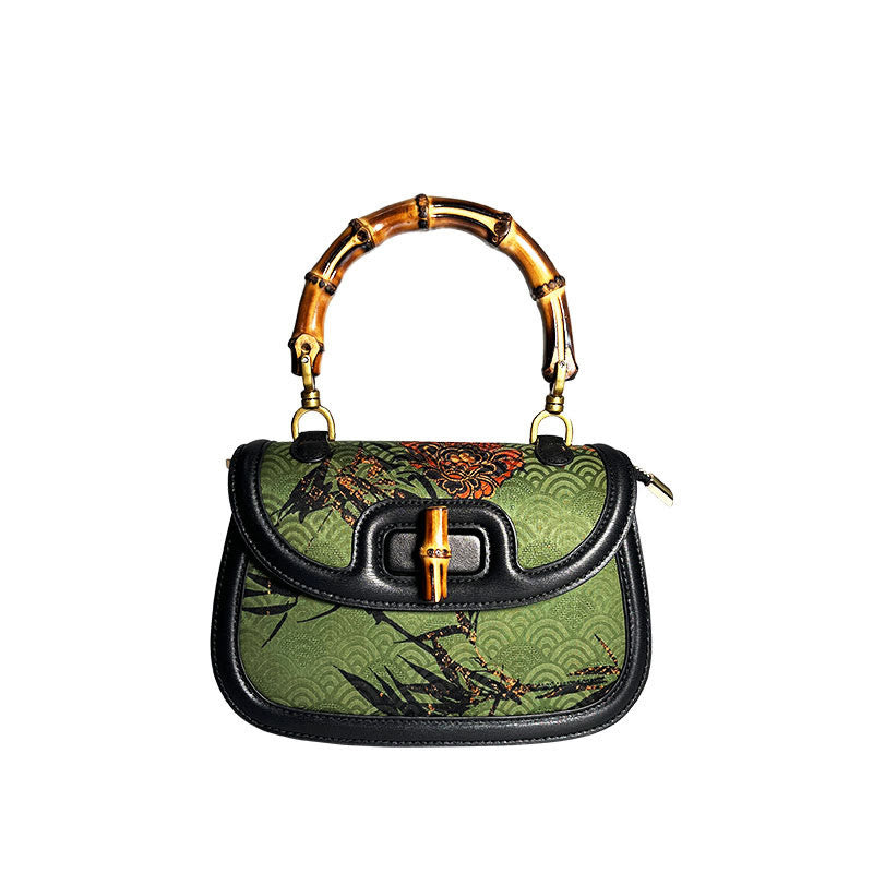 Sac bandoulière en soie Xiangyunsha à fleurs de bambou noir