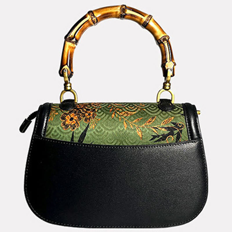 Sac bandoulière en soie Xiangyunsha à fleurs de bambou noir