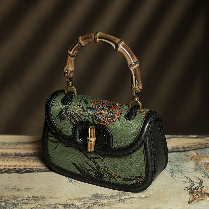 Sac bandoulière en soie Xiangyunsha à fleurs de bambou noir