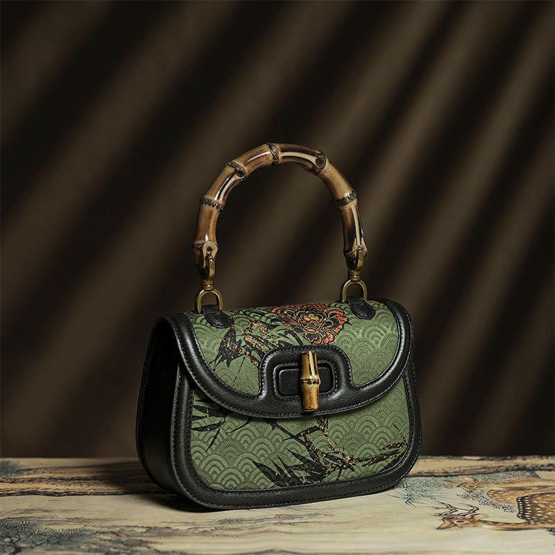 Sac bandoulière en soie Xiangyunsha à fleurs de bambou noir