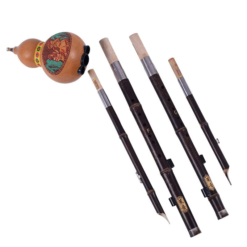 Two Tone Hulusi Flute, Purple Bamboo Double Pipe C & B Key Gourd Flauta Folk Instrument, Professional Calabash F & G Key