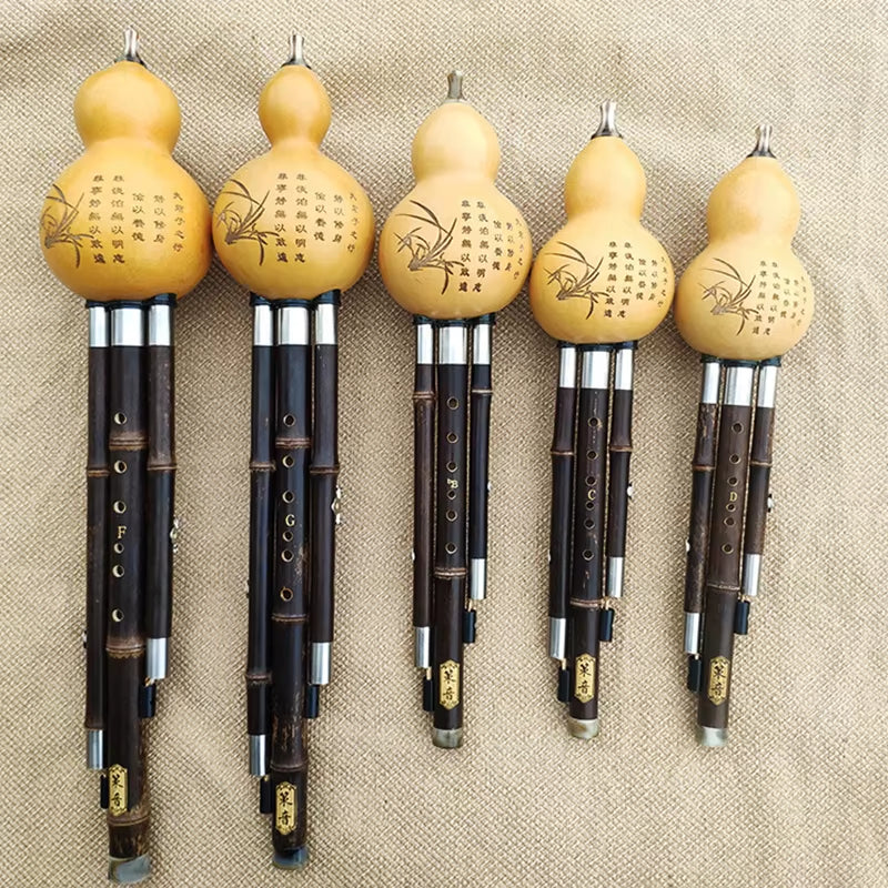 Black Bamboo Flute Hulusi Dual Tone Gourd Flauta C/Bb/G/F Key Calabash Hulusi Folk Music Instruments Profesional Flauta China