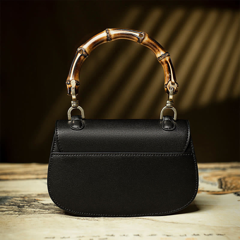 Sac bandoulière en bambou noir Xiangyunsha avec poignée incurvée en soie