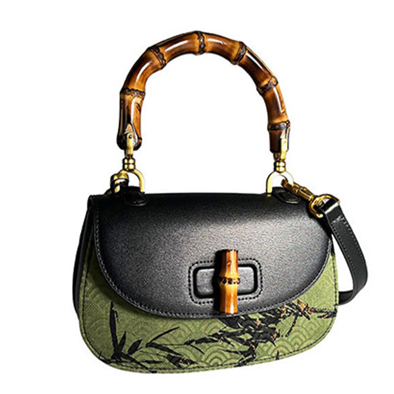 Sac bandoulière en bambou noir Xiangyunsha avec poignée incurvée en soie