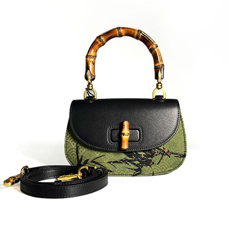 Sac bandoulière en bambou noir Xiangyunsha avec poignée incurvée en soie