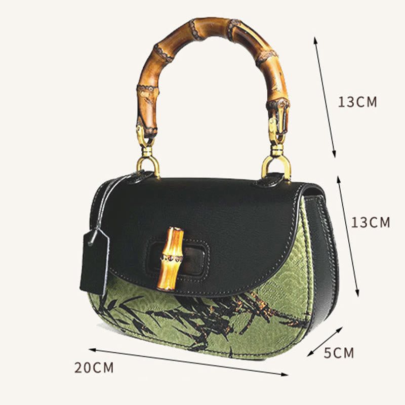 Sac bandoulière en bambou noir Xiangyunsha avec poignée incurvée en soie