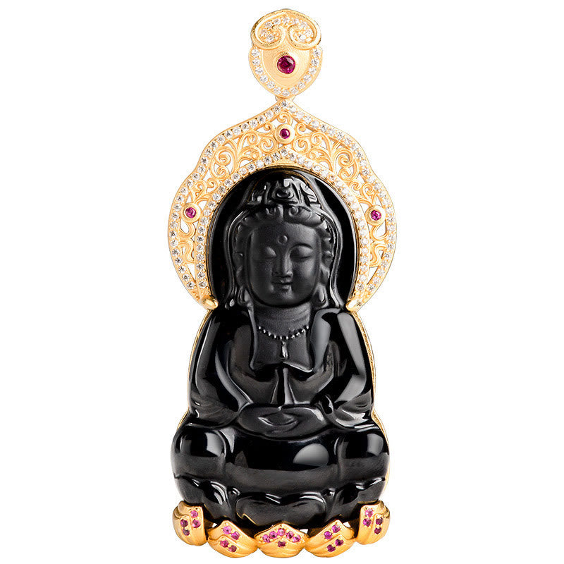 Collier de protection en jade noir Kwan Yin Avalokitesvara