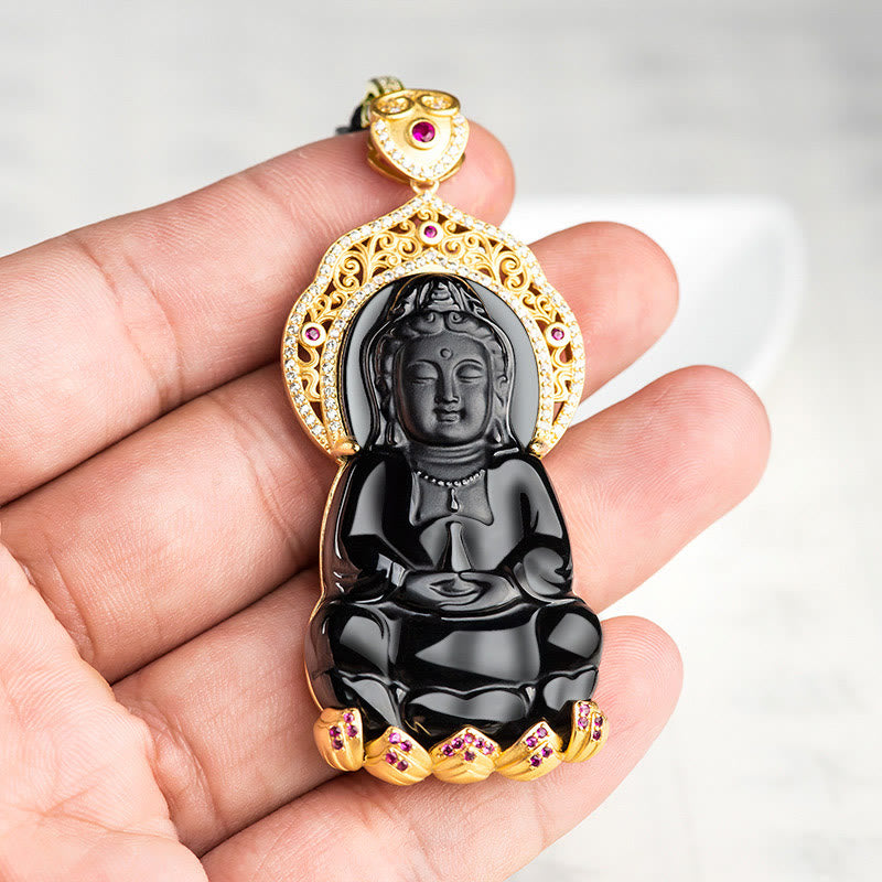 Collier de protection en jade noir Kwan Yin Avalokitesvara