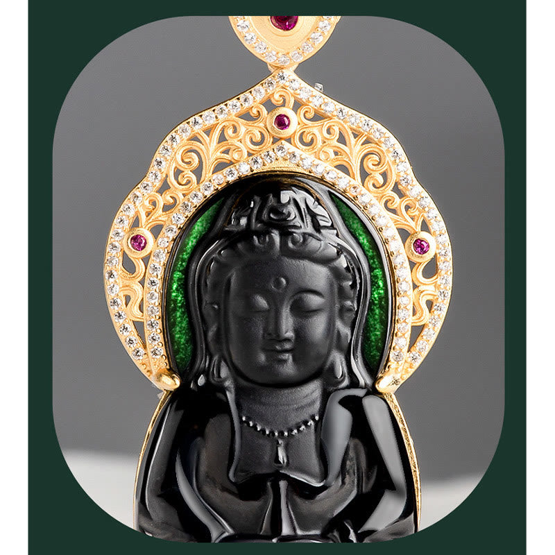 Collier de protection en jade noir Kwan Yin Avalokitesvara