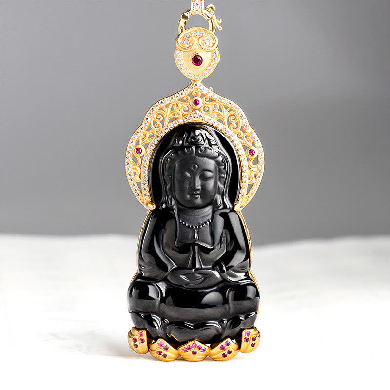 Collier de protection en jade noir Kwan Yin Avalokitesvara