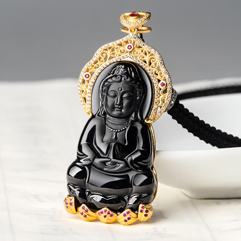 Collier de protection en jade noir Kwan Yin Avalokitesvara