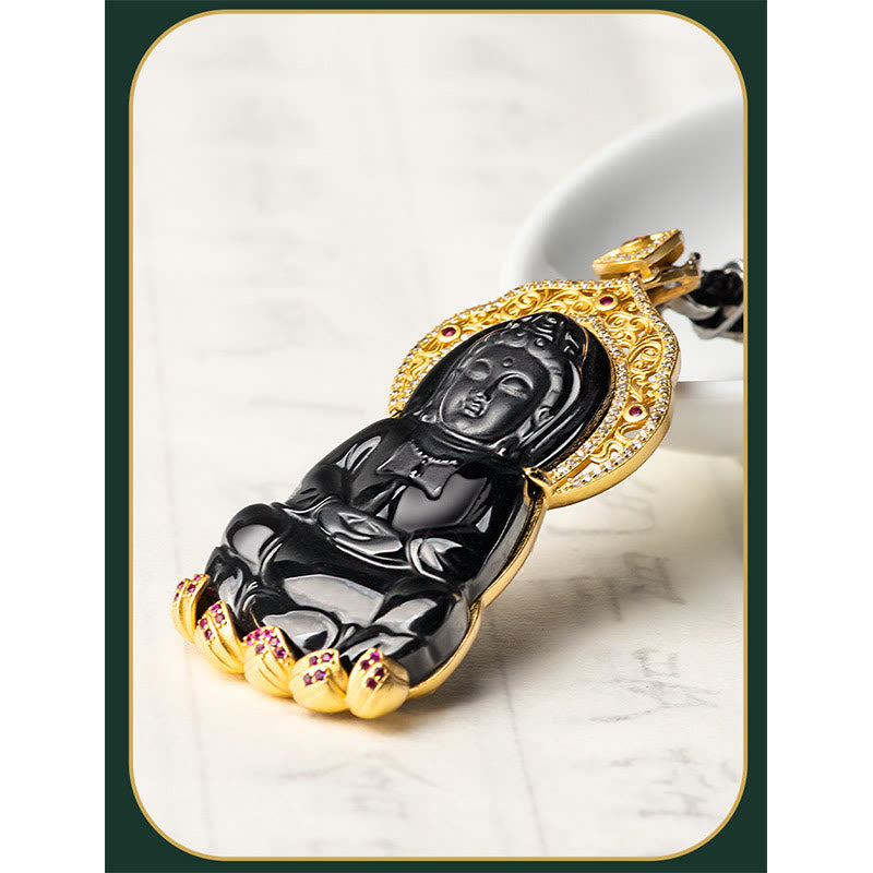 Collier de protection en jade noir Kwan Yin Avalokitesvara