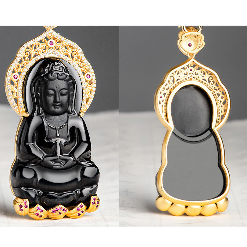 Collier de protection en jade noir Kwan Yin Avalokitesvara