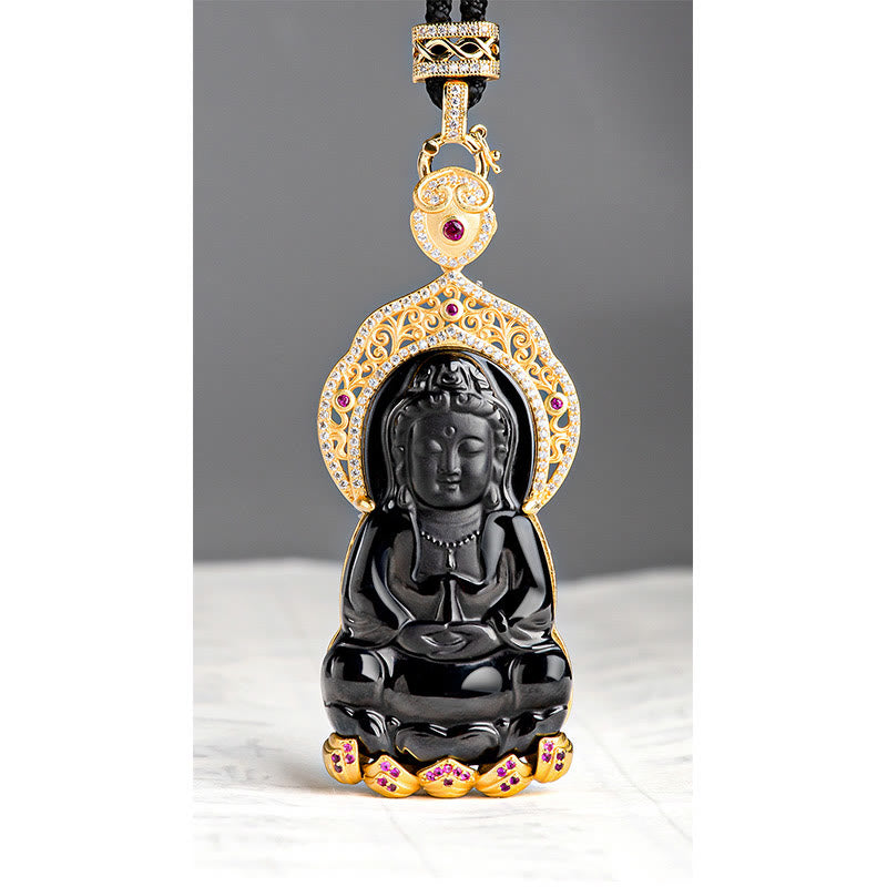 Collier de protection en jade noir Kwan Yin Avalokitesvara
