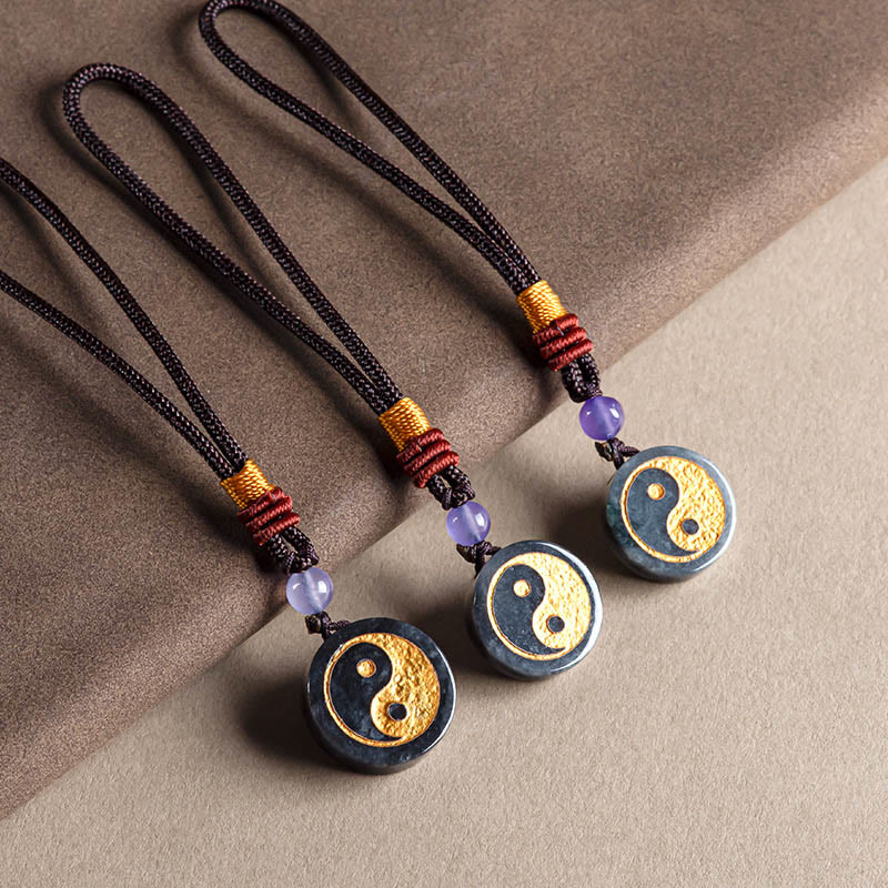 Porte-clés de protection Yin Yang en jade noir avec équilibre
