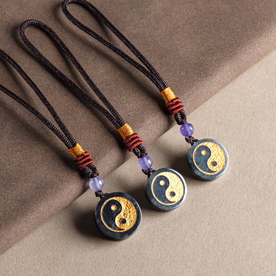 Porte-clés de protection Yin Yang en jade noir avec équilibre