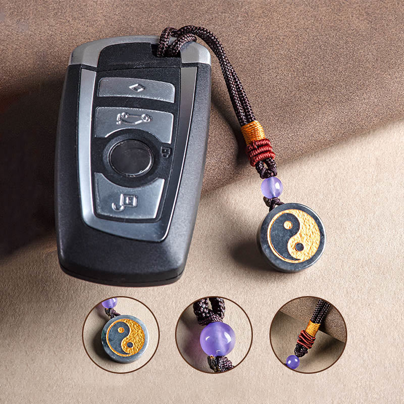 Porte-clés de protection Yin Yang en jade noir avec équilibre
