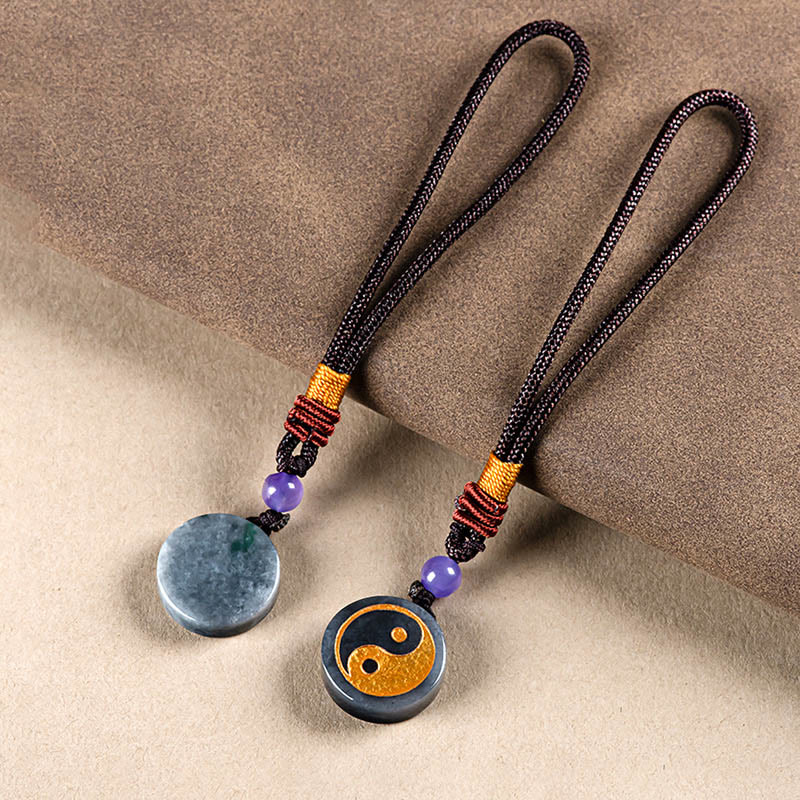 Porte-clés de protection Yin Yang en jade noir avec équilibre