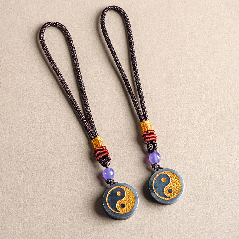 Porte-clés de protection Yin Yang en jade noir avec équilibre
