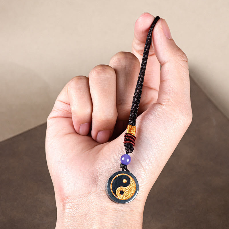 Porte-clés de protection Yin Yang en jade noir avec équilibre