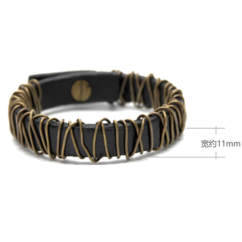 Bracelet d'équilibre spirituel en cuir noir et fil de cuivre