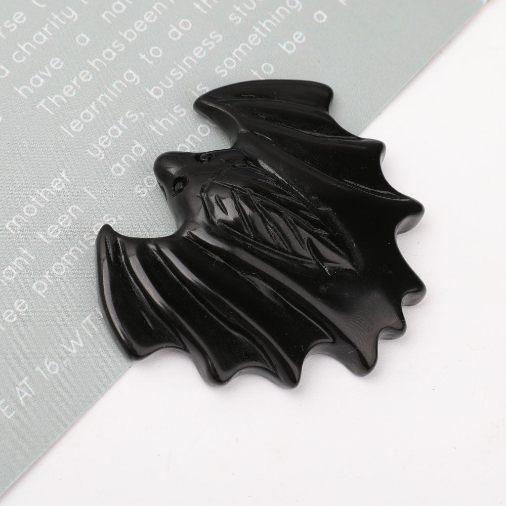 Black Obsidian Bat Crystal Animal Carving 1.8x2.3"