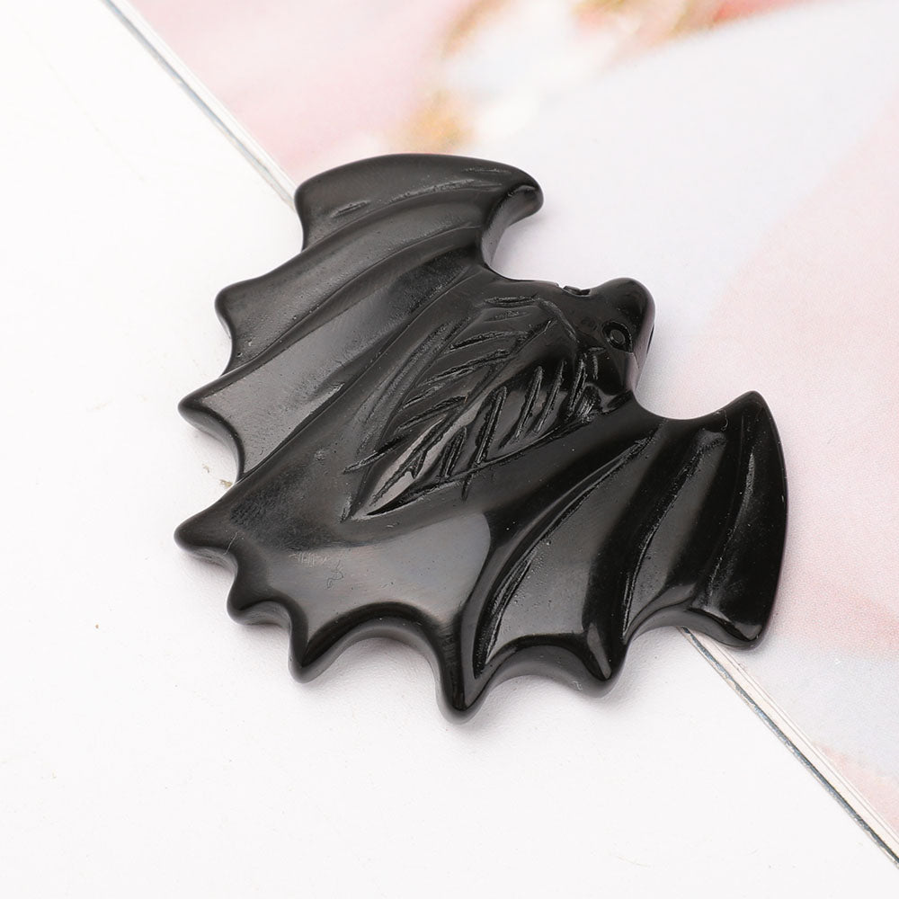 Black Obsidian Bat Crystal Animal Carving 1.8x2.3"
