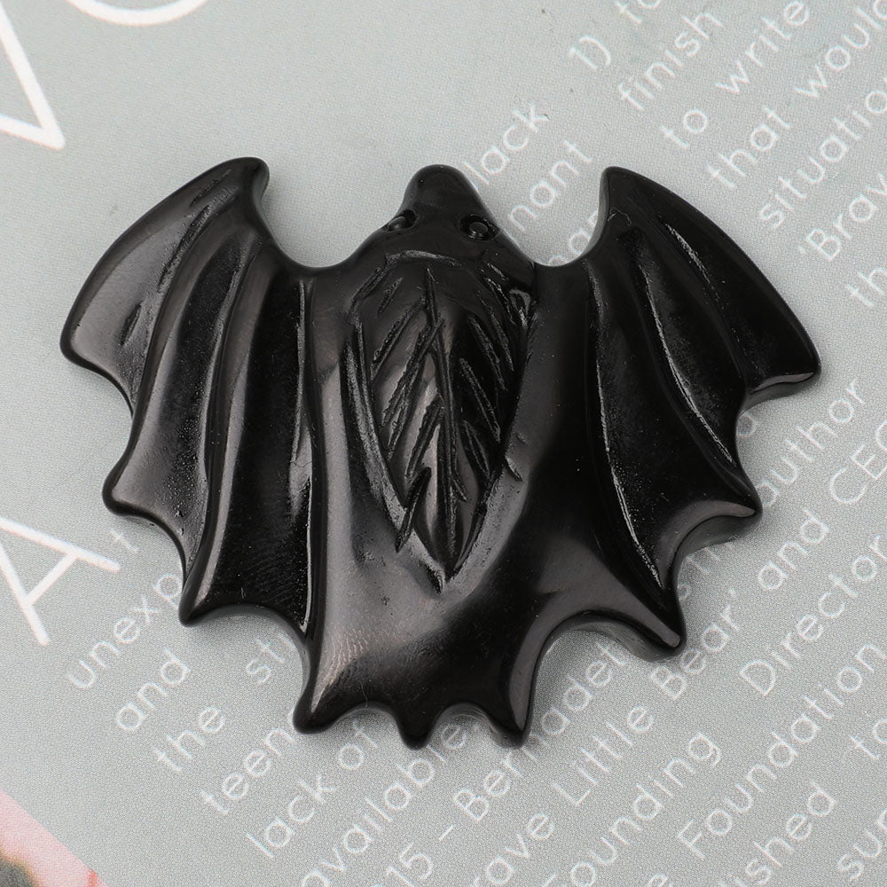 Black Obsidian Bat Crystal Animal Carving 1.8x2.3"