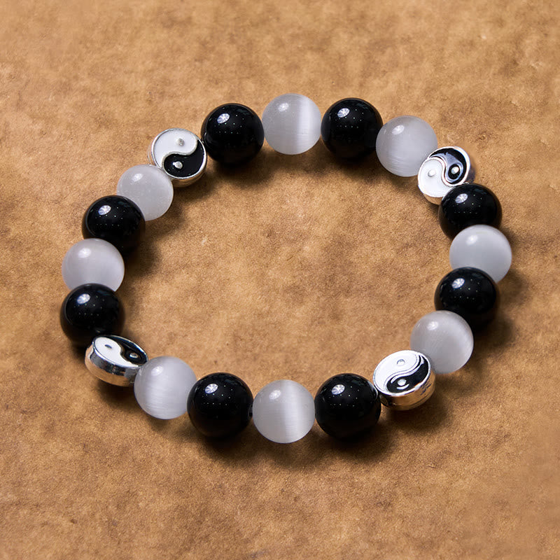 Bracelet Yin Yang en obsidienne noire œil de chat pour la purification et la force