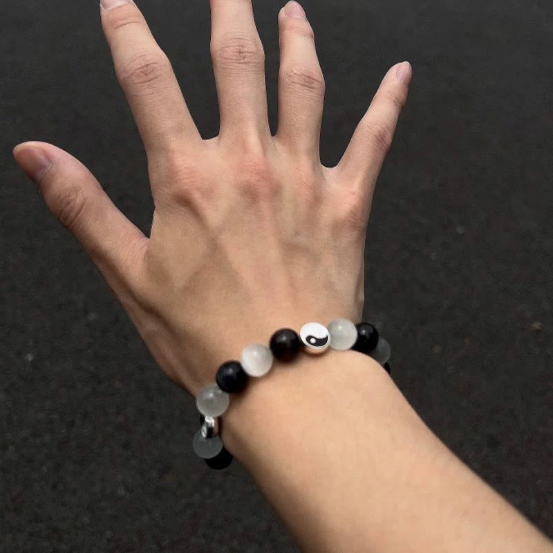 Bracelet Yin Yang en obsidienne noire œil de chat pour la purification et la force