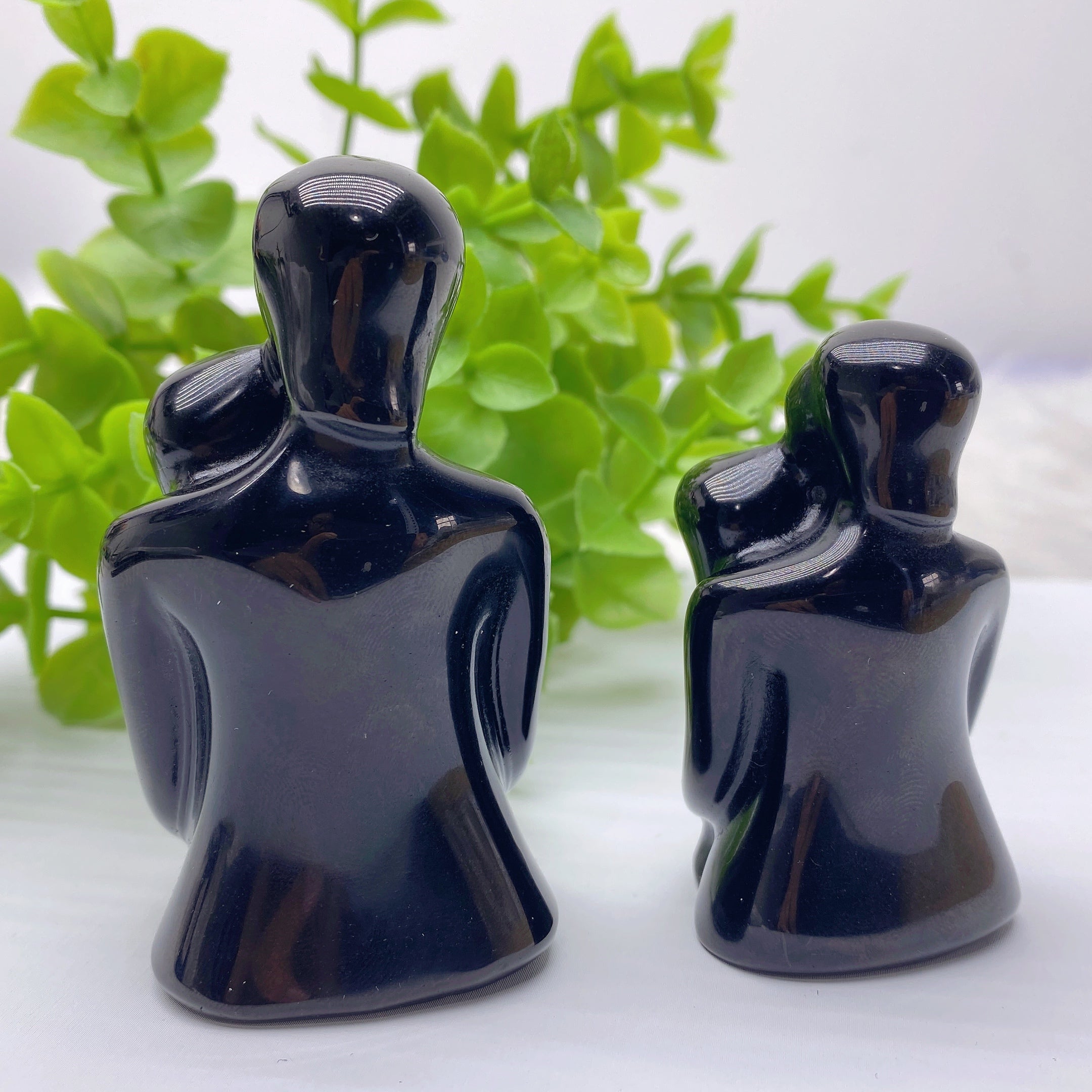 Black Obsidian Couple Carvings 2.3-2.9 Inch Crystal Figurines