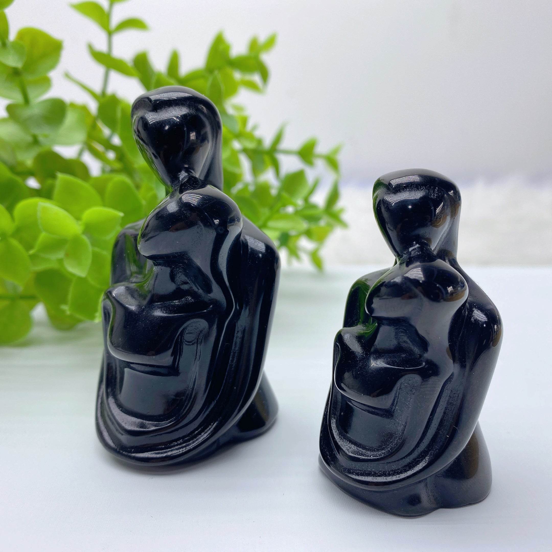 Black Obsidian Couple Carvings 2.3-2.9 Inch Crystal Figurines