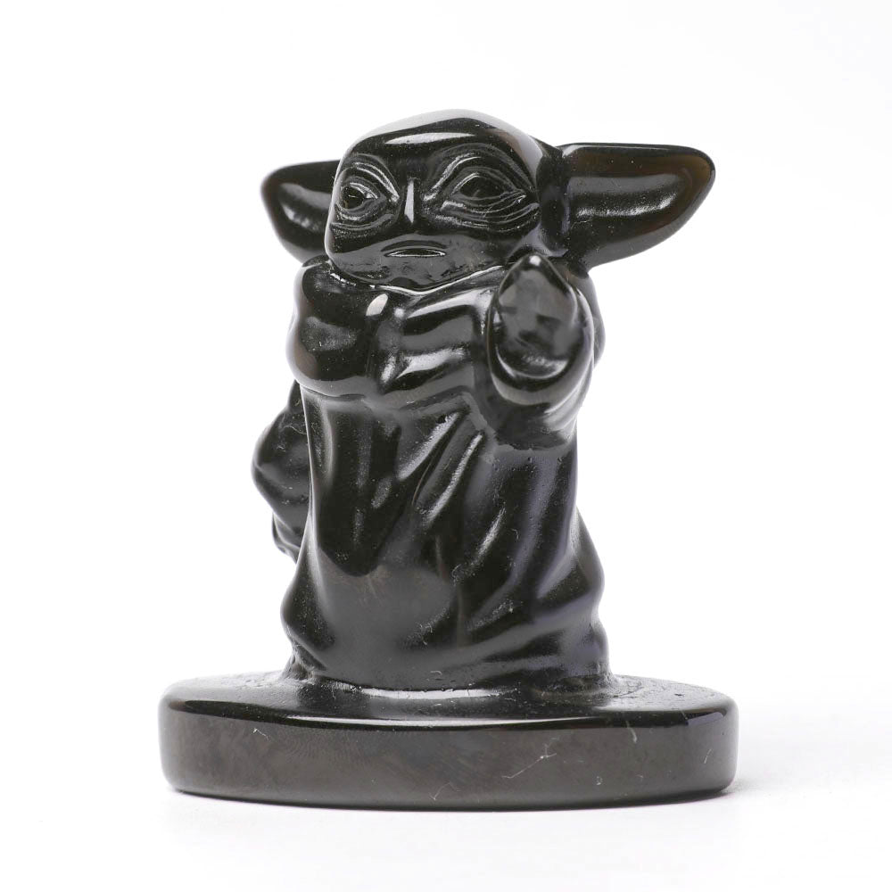 Black Obsidian Crystal Figurine 2.4 Inch Hand-Carved Statue