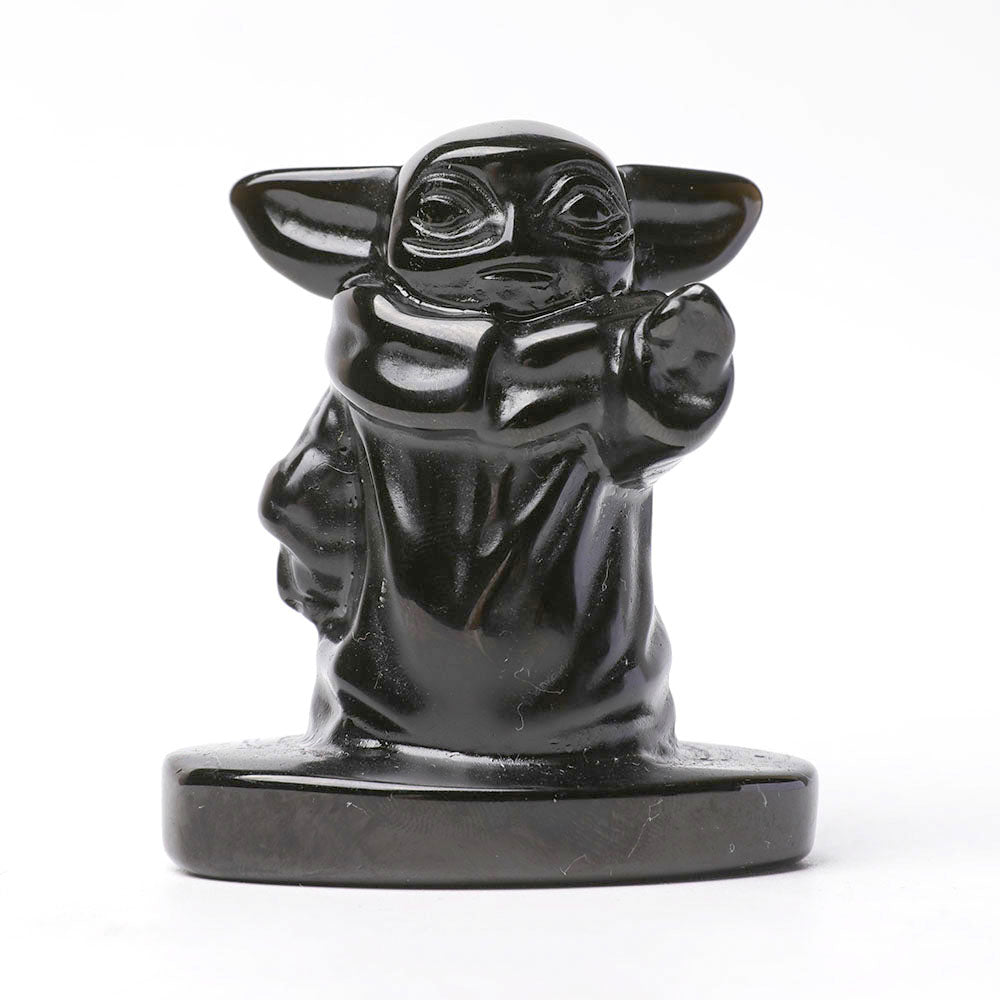 Black Obsidian Crystal Figurine 2.4 Inch Hand-Carved Statue