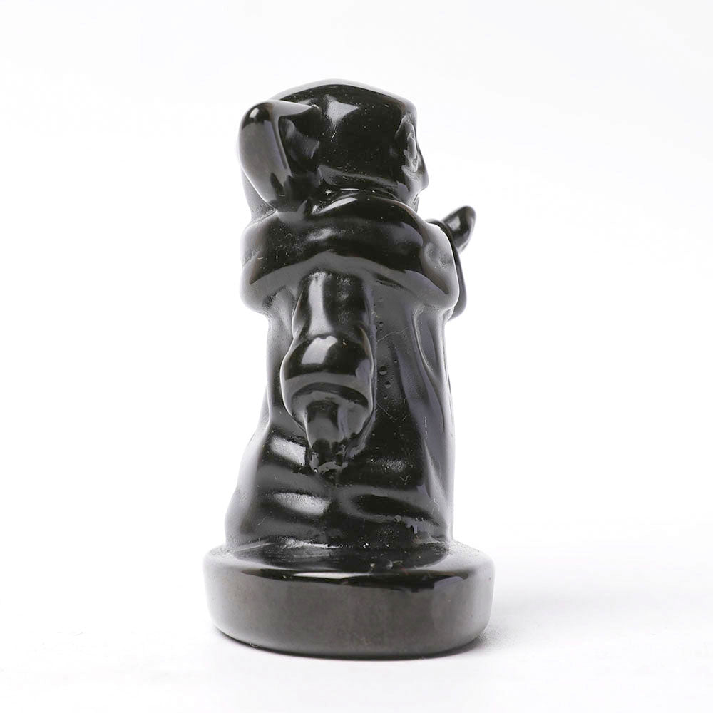 Black Obsidian Crystal Figurine 2.4 Inch Hand-Carved Statue