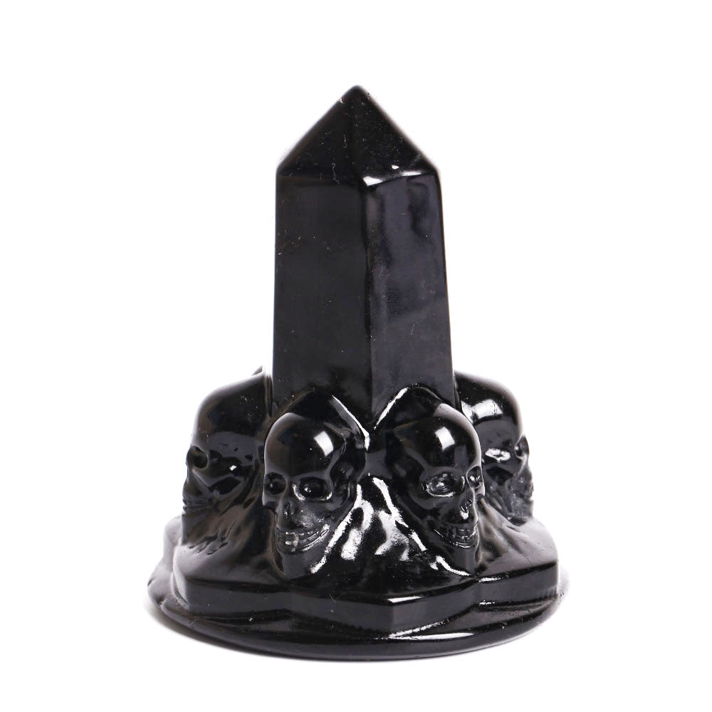 Black Obsidian Crystal Tower With Carved Skull 2 Inch