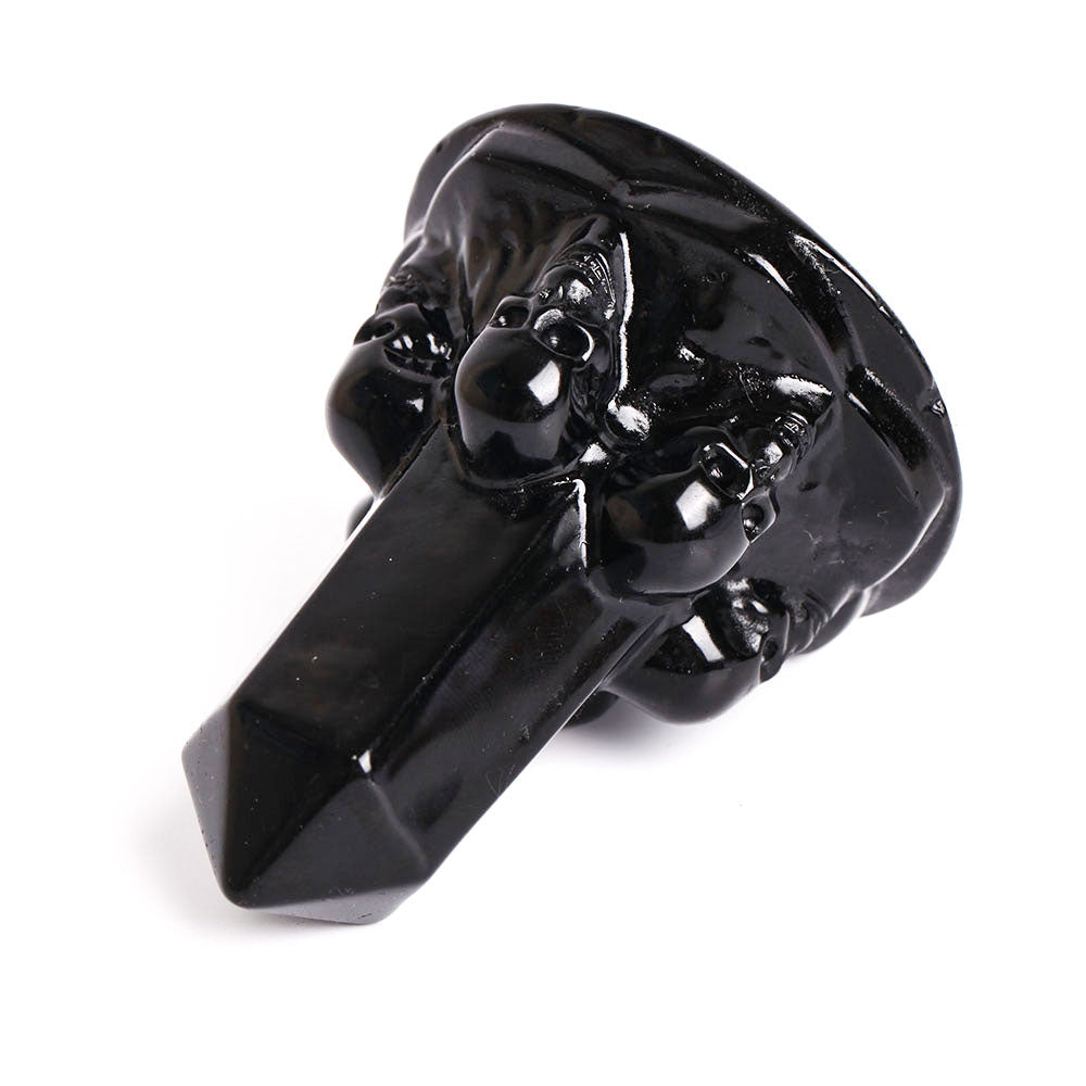 Black Obsidian Crystal Tower With Carved Skull 2 Inch