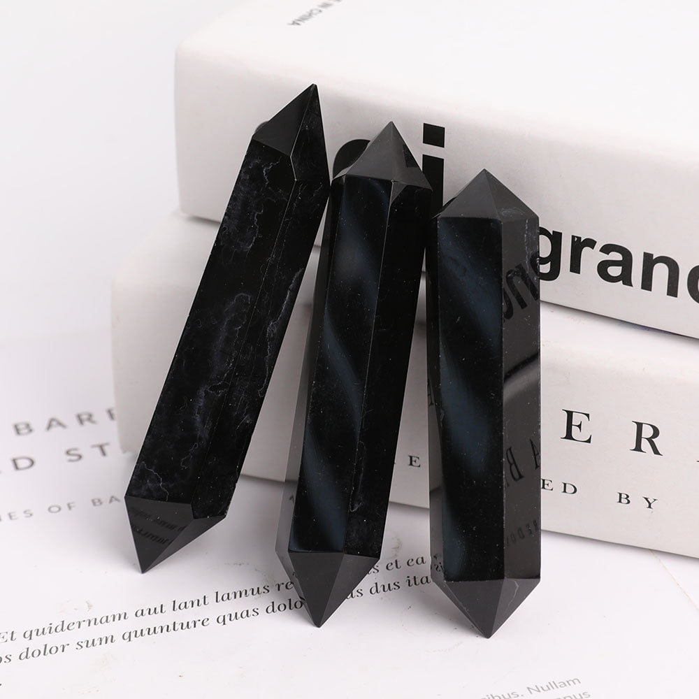 Black Obsidian Double Terminated Crystal Points 3.4-4 Inches
