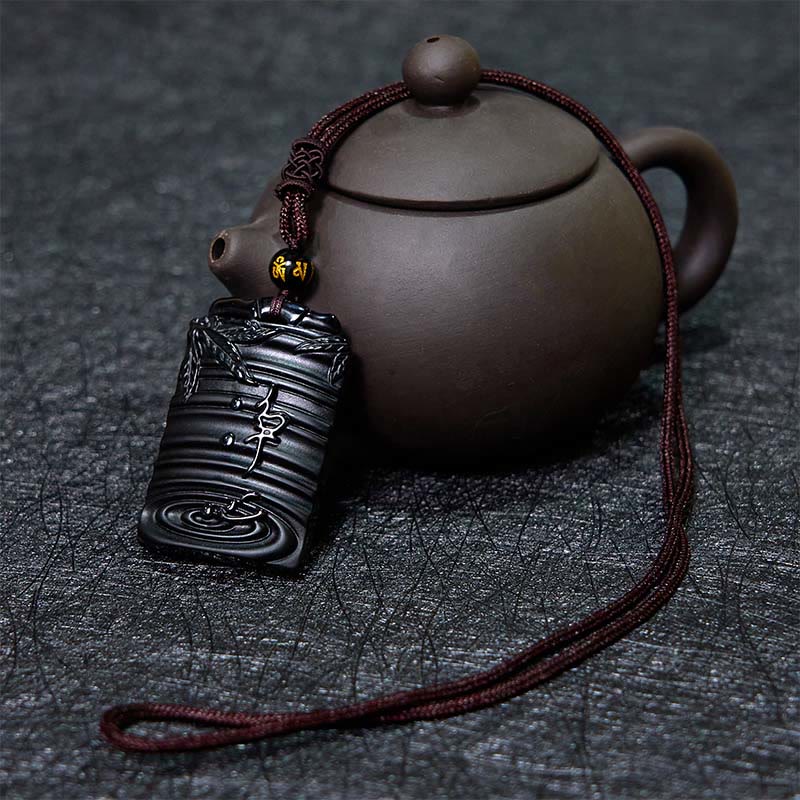 Collier pendentif en obsidienne noire, corde de 65 cm