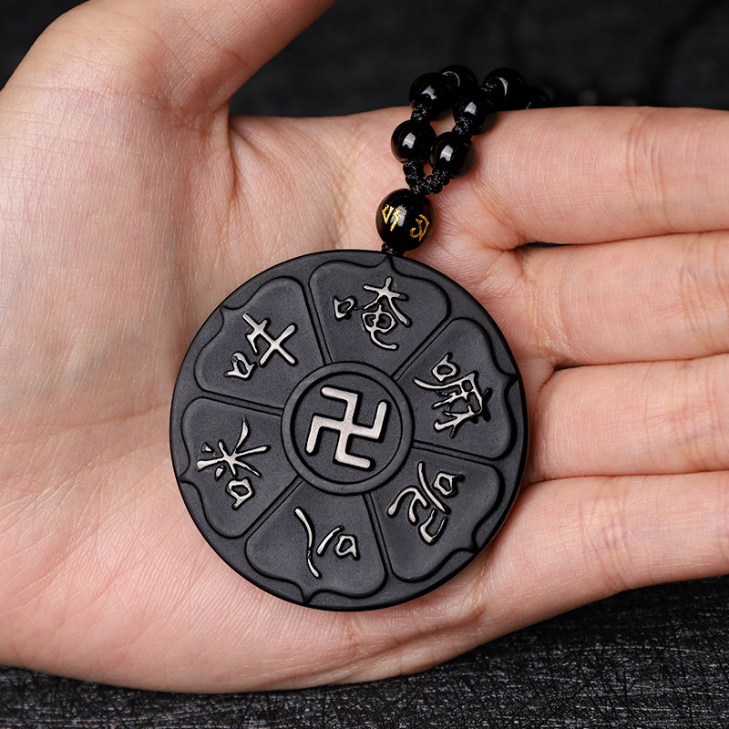 Collier Om Mani Padme Hum en obsidienne noire pour la chance spirituelle