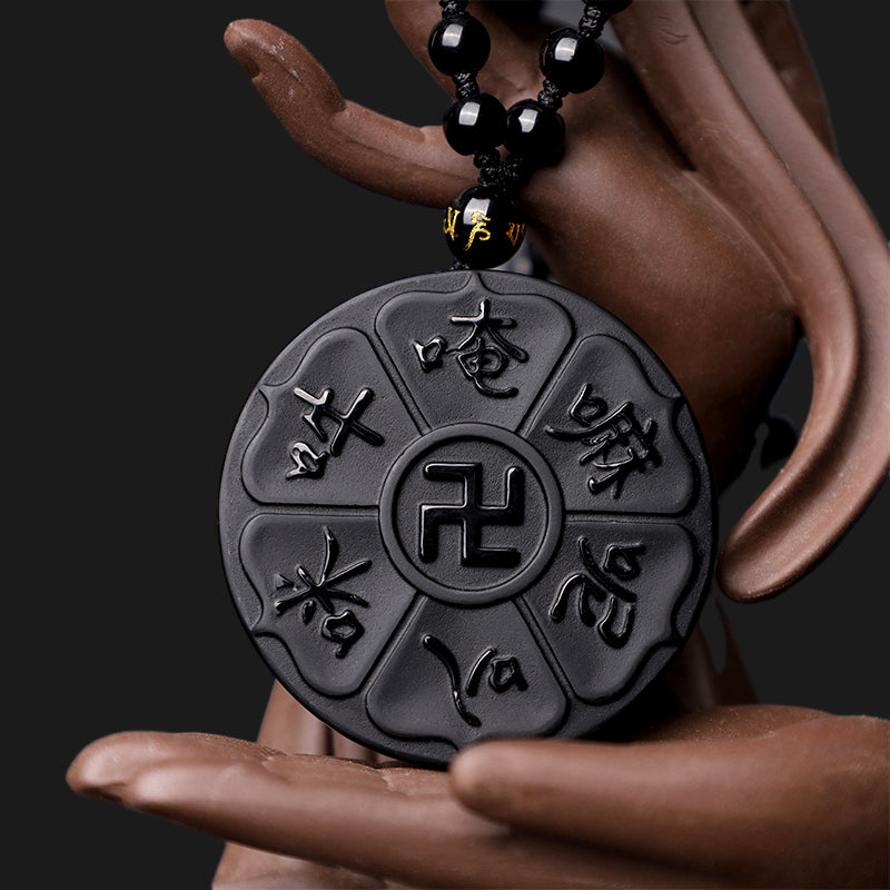 Collier Om Mani Padme Hum en obsidienne noire pour la chance spirituelle